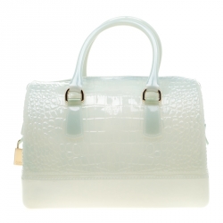 Pre Owned Furla Mint Green Crocodile Embossed Rubber Candy Satchel