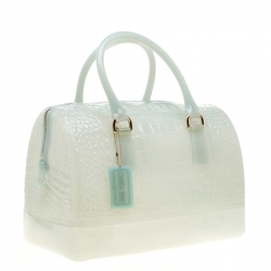 Pre Owned Furla Mint Green Crocodile Embossed Rubber Candy Satchel