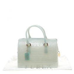 Pre Owned Furla Mint Green Crocodile Embossed Rubber Candy Satchel