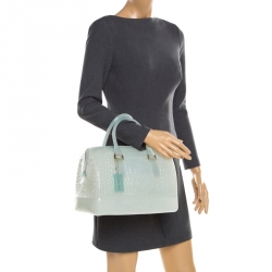 Pre Owned Furla Mint Green Crocodile Embossed Rubber Candy Satchel