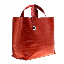 Pre Owned Furla Red Croc Embossed Leather Divide It Tote