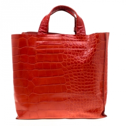 Pre Owned Furla Red Croc Embossed Leather Divide It Tote