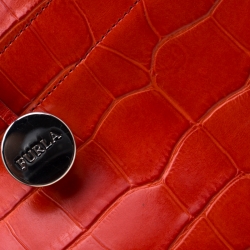 Pre Owned Furla Red Croc Embossed Leather Divide It Tote