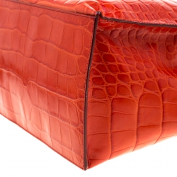 Pre Owned Furla Red Croc Embossed Leather Divide It Tote