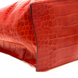 Pre Owned Furla Red Croc Embossed Leather Divide It Tote