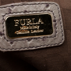 Pre Owned Furla Grey/Brown Ostrich Embossed Leather Satchel