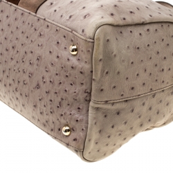 Pre Owned Furla Grey/Brown Ostrich Embossed Leather Satchel