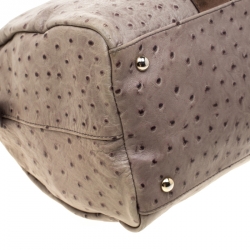 Pre Owned Furla Grey/Brown Ostrich Embossed Leather Satchel