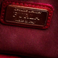 Pre Owned Furla Red/White Flower Embroidered Leather Mini Metropolis Crossbody Bag