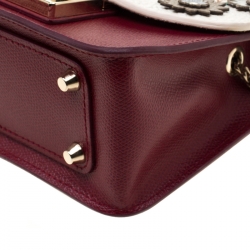Pre Owned Furla Red/White Flower Embroidered Leather Mini Metropolis Crossbody Bag