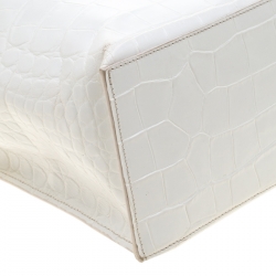 Pre Owned Furla White Croc Embossed Leather Divide It Tote