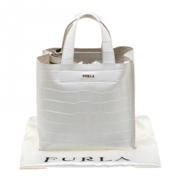Pre Owned Furla White Croc Embossed Leather Divide It Tote
