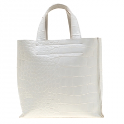 Pre Owned Furla White Croc Embossed Leather Divide It Tote