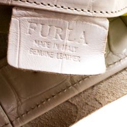 Pre Owned Furla White Croc Embossed Leather Divide It Tote