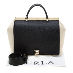 Pre Owned Furla Black/White Leather Cortina Tote