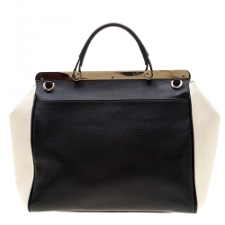 Pre Owned Furla Black/White Leather Cortina Tote