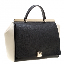 Pre Owned Furla Black/White Leather Cortina Tote