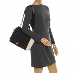 Pre Owned Furla Black/White Leather Cortina Tote