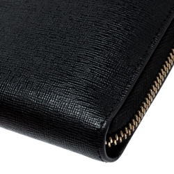 Pre Owned Furla Black Leather Babylon Zip Around Compact Wallet