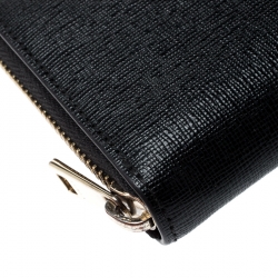 Pre Owned Furla Black Leather Babylon Zip Around Compact Wallet