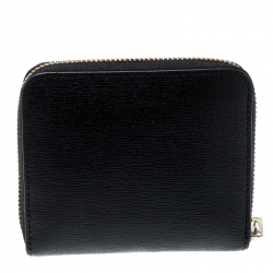 Pre Owned Furla Black Leather Babylon Zip Around Compact Wallet