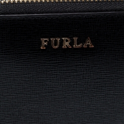 Pre Owned Furla Black Leather Babylon Zip Around Compact Wallet