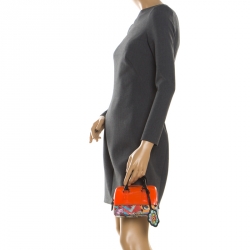 Pre Owned Furla Orange/Multicolor Rubber and Printed Leather Mini Candy Cookie Graffiti Satchel