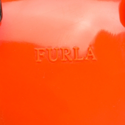 Pre Owned Furla Orange/Multicolor Rubber and Printed Leather Mini Candy Cookie Graffiti Satchel