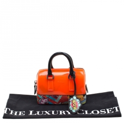 Pre Owned Furla Orange/Multicolor Rubber and Printed Leather Mini Candy Cookie Graffiti Satchel