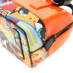 Pre Owned Furla Orange/Multicolor Rubber and Printed Leather Mini Candy Cookie Graffiti Satchel