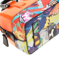 Pre Owned Furla Orange/Multicolor Rubber and Printed Leather Mini Candy Cookie Graffiti Satchel