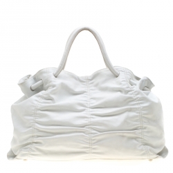 Pre Owned Furla White Leather Carmen Gather Tote