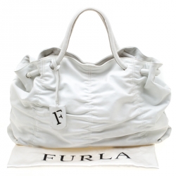 Pre Owned Furla White Leather Carmen Gather Tote