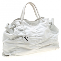 Pre Owned Furla White Leather Carmen Gather Tote