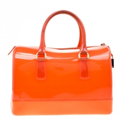 Pre Owned Furla Orange Glossy Rubber Candy Satchel