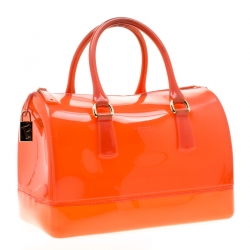 Pre Owned Furla Orange Glossy Rubber Candy Satchel