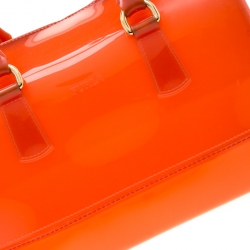 Pre Owned Furla Orange Glossy Rubber Candy Satchel