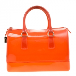 Pre Owned Furla Orange Glossy Rubber Candy Satchel