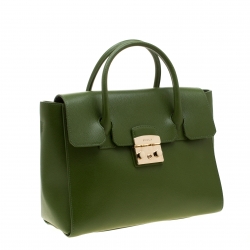 Pre Owned Furla Green Leather Metropolis Top Handle Bag