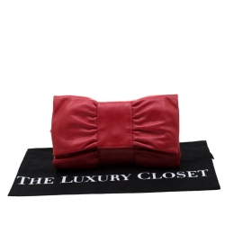 Pre Owned Furla Red Leather Bow Clutch