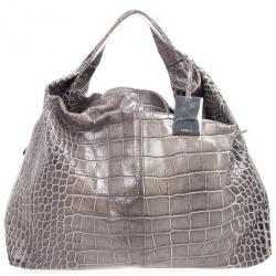 Furla 'Elisabeth' Croc Embossed Hobo Bag