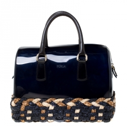 Pre Owned Furla Navy Blue Rubber Candy Satchel