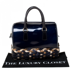 Pre Owned Furla Navy Blue Rubber Candy Satchel