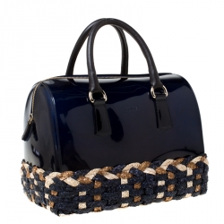 Pre Owned Furla Navy Blue Rubber Candy Satchel