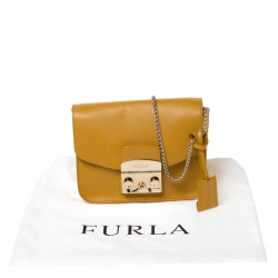 Pre Owned Furla Mustard Leather Mini Metropolis Crossbody Bag