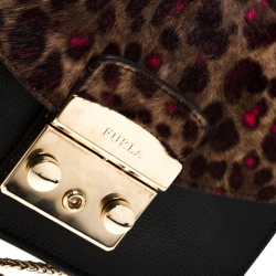 Pre Owned Furla Black/Brown Calfhair and Leather Mini Metropolis Crossbody Bag