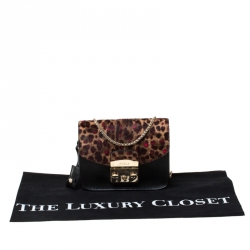 Pre Owned Furla Black/Brown Calfhair and Leather Mini Metropolis Crossbody Bag