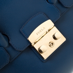 Pre Owned Furla Blue Leather Metropolis Satchel