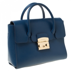 Pre Owned Furla Blue Leather Metropolis Satchel