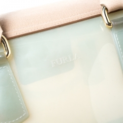 Pre Owned Furla Mint Green/Beige Glossy Rubber and Leather Push Lock Candy Satchel